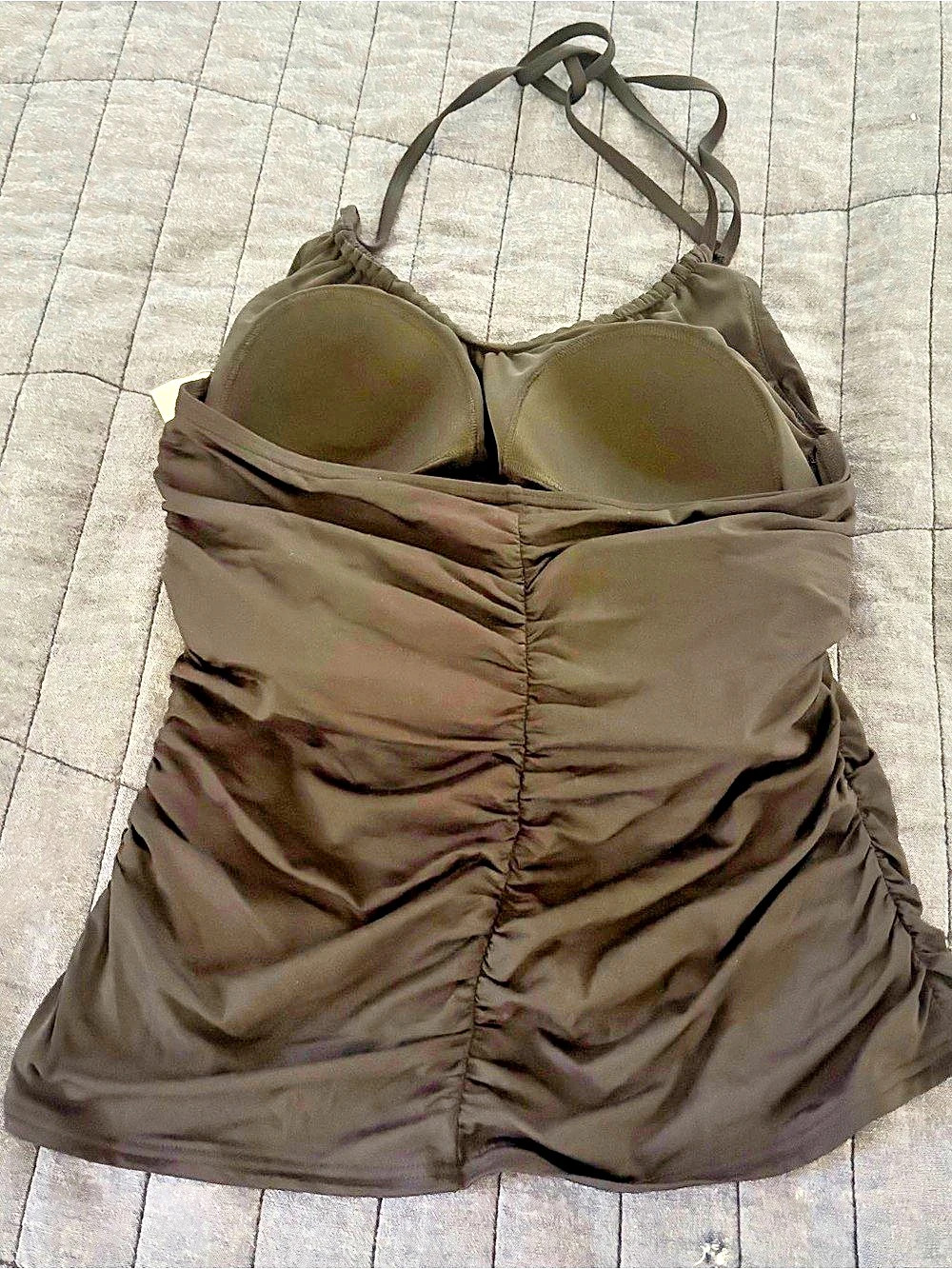 Lands' End Ruched Black Long Halter Swimsuit Top Size 10 NWT - Picture 2 of 6